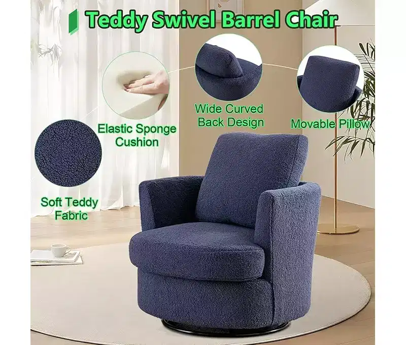 GDFStudio Bertha Swivel Boucle Upholstered 32 Wood and Steel Chair