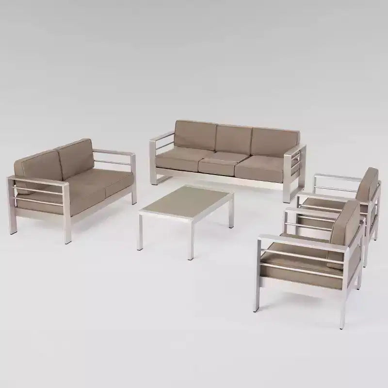 Cape Coral 5pc Aluminum Patio Sofa Set Silver/Khaki - Christopher Knight Home