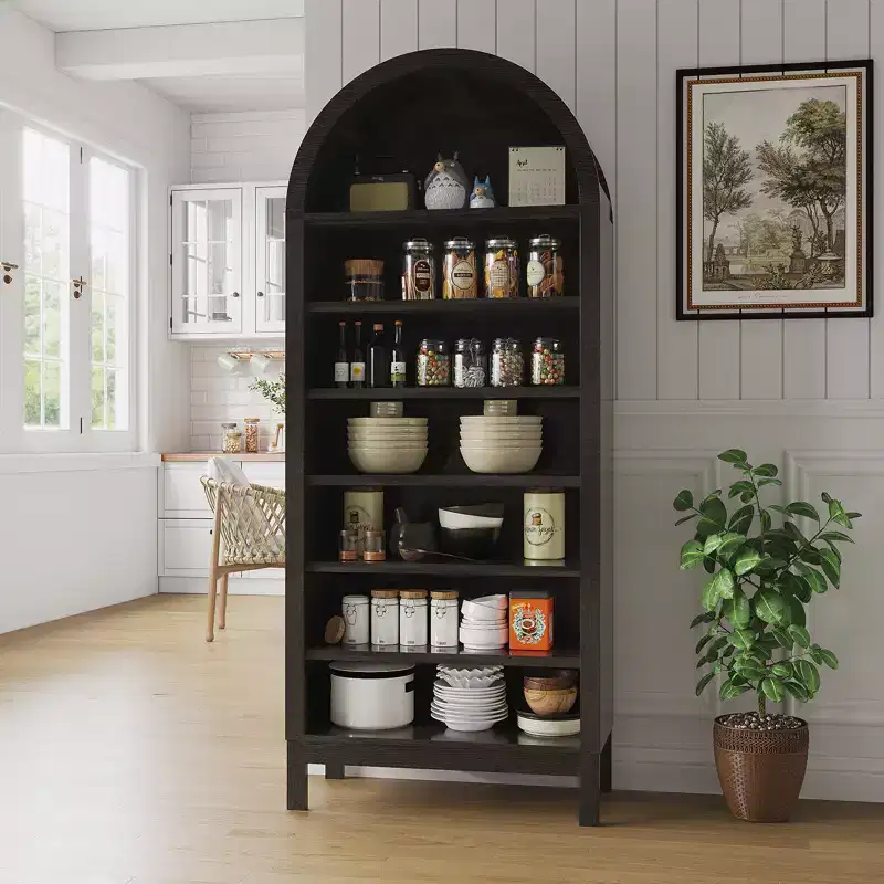 71 in Tall Arched Shoe Cabinet, 7-Tier Wooden Shoe Rack with Adjustable Shelves, Freestanding Display Shelf Storage Organizer for Entryway Hallway