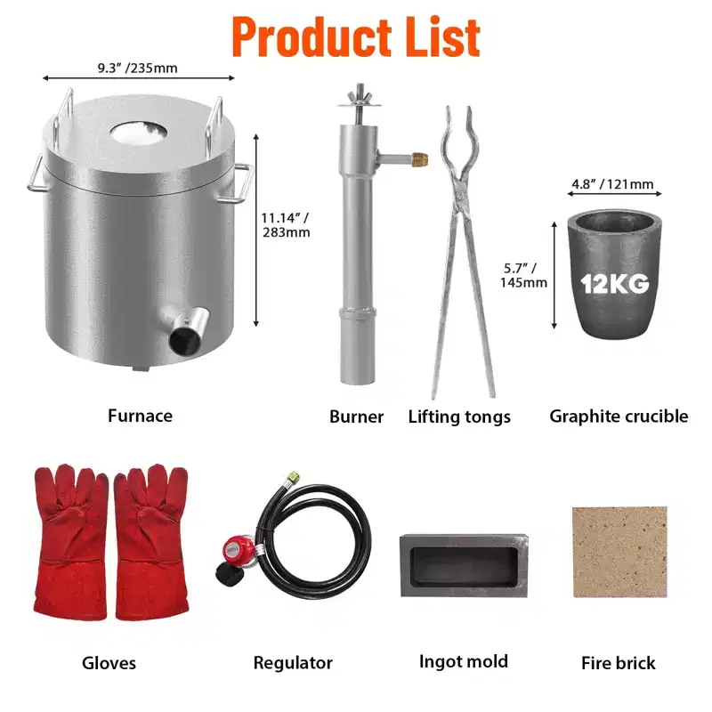 12KG Propane Melting Furnace Kit - Stainless Steel Smelter Forge with Crucible & Tongs, High-Efficiency Insulation