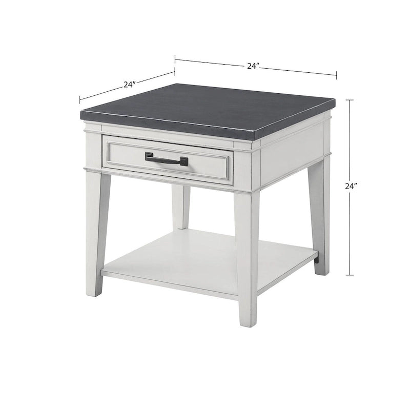 24 White and Grey 1-Drawer End Table