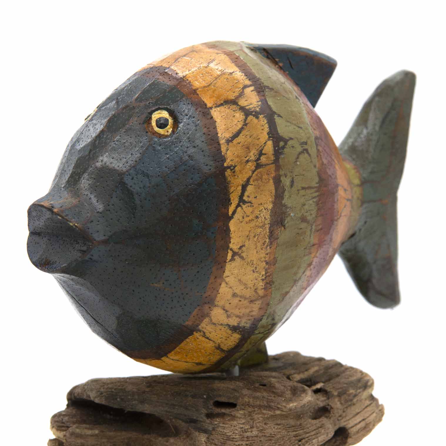 Painted Fish on Driftwood Stack
