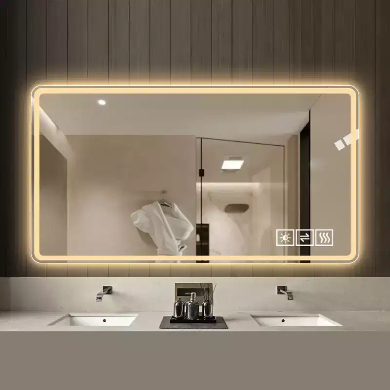 48x32 LED Bathroom Mirror: 3 Colors, 5-Level Dimmable, Anti-Fog, Wall Mounted, Horizontal/Vertical