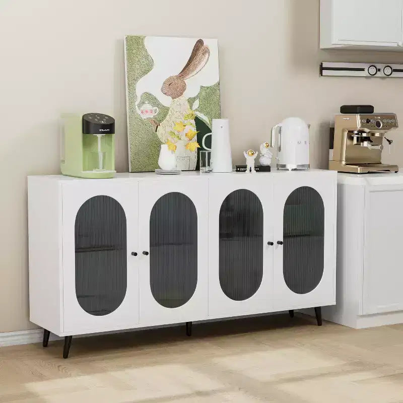 60-Inch Buffet Storage Cabinet with 4 Acrylic Doors and Metal Legs
