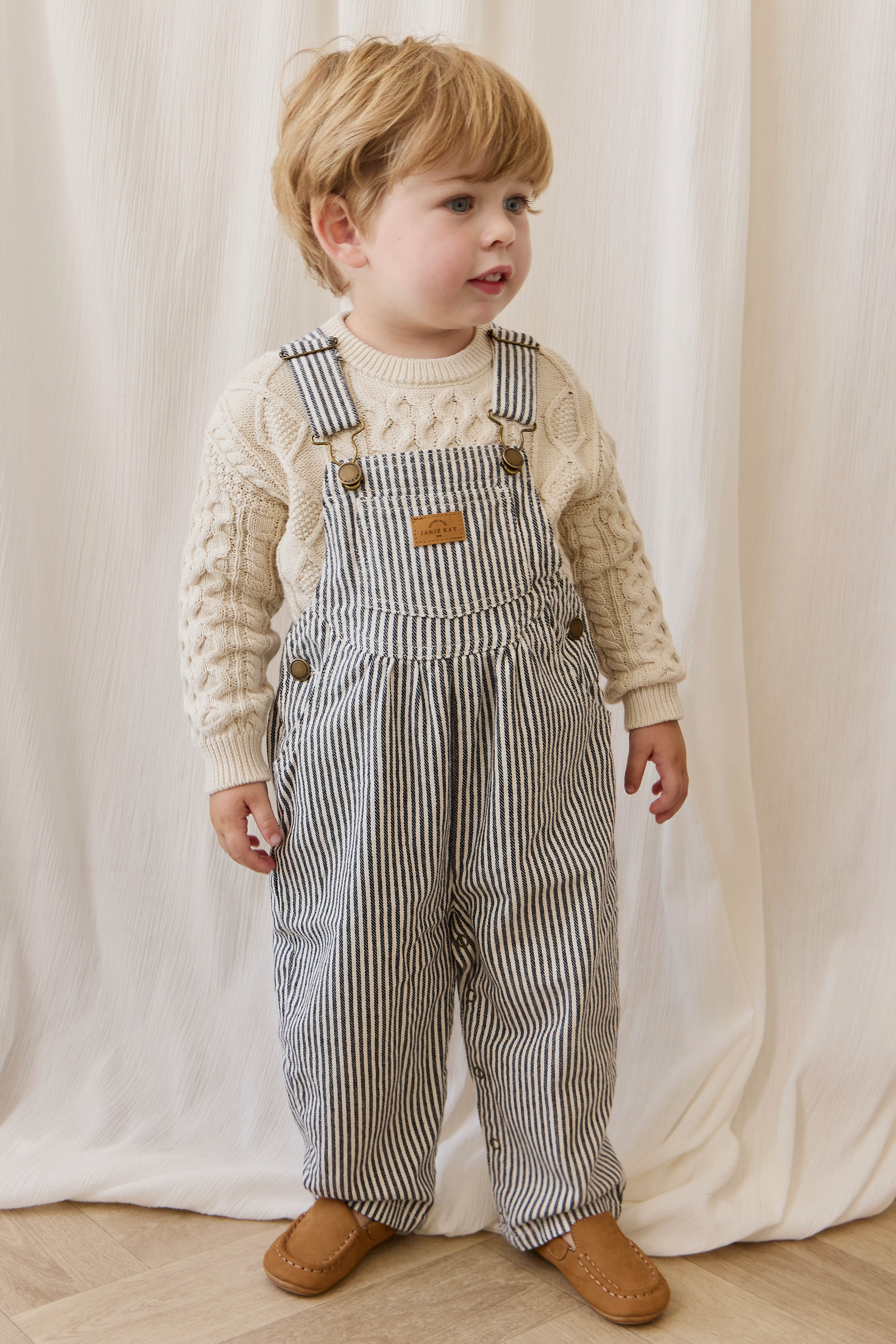 Nautical Navy & Cloud Stripe Cotton-Elastane Overall with Nickel-Free Hardware & Adjustable Straps for Boys & Girls Daily Wear (6M�C8Y)