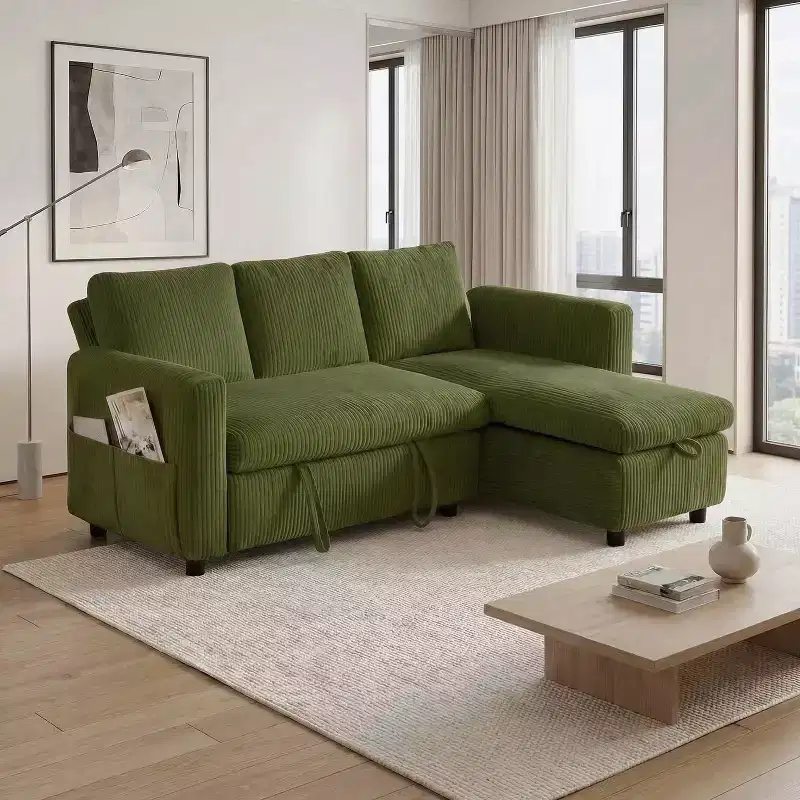 Dyonery 81 Sectional Sleeper Sofa, L-Shaped Pull Out Couch with Reversible Storage Chaise, USB, Reclining Backrest