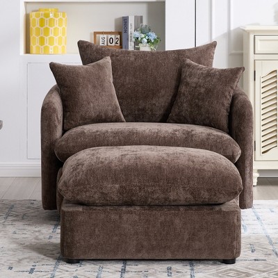 GDFStudio Sidney Modern 46 Chenille Upholstered Swivel Accent Chair with Ottoman and 3 Drawers