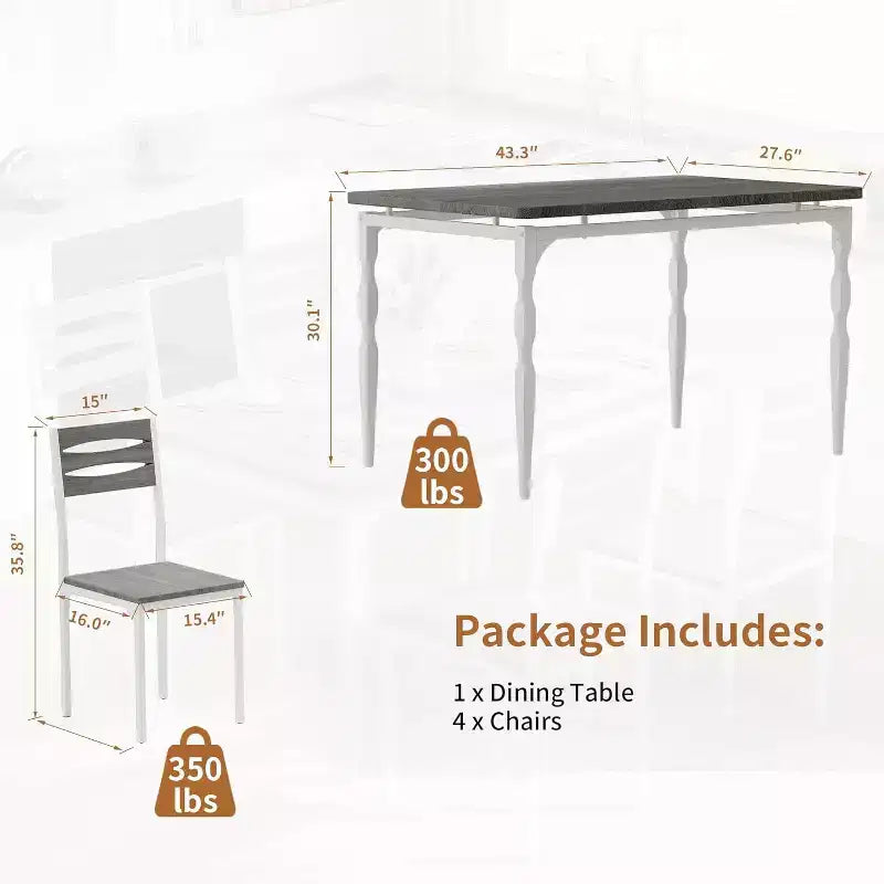 4-Piece Dining Table and Chairs Set for 4 Person, Modern Kitchen & Dining Room Furniture, Easy Assembly Space-Saving Table with 4 Chairs