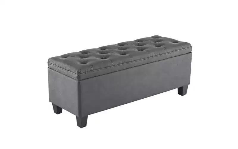 40 Modern Tufted Storage Ottoman Bench-Linen Fabric Entryway Seat, End of Bed Bench with Metal Frame for Living Room & Bedroom