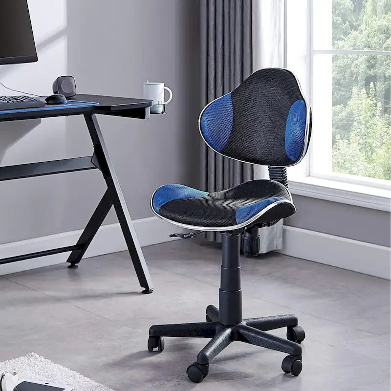 Ergonomic mesh office chair with adjustable lumbar support, computer desk and chair.