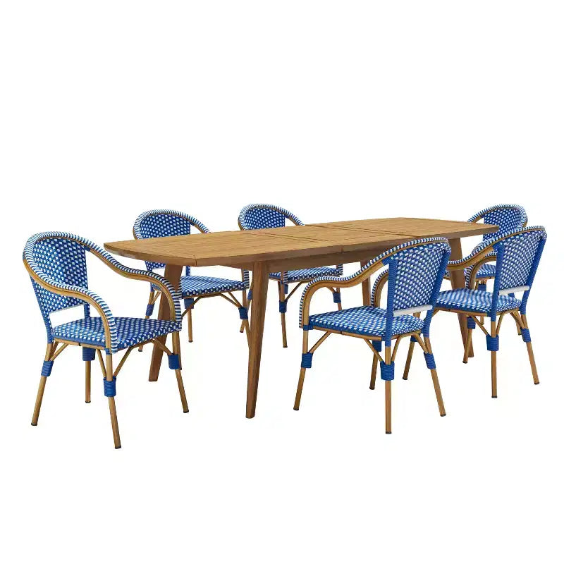 Christopher Knight Home Natacha 7 Piece French PE Rattan Outdoor Dining Set with Acacia Wood Extendable Dining Table