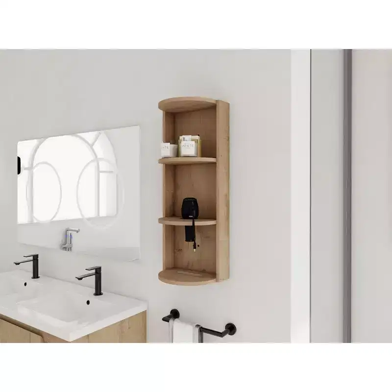 3-Tier Wall-Mounted Bathroom Corner Shelf with Hair Dryer Holder