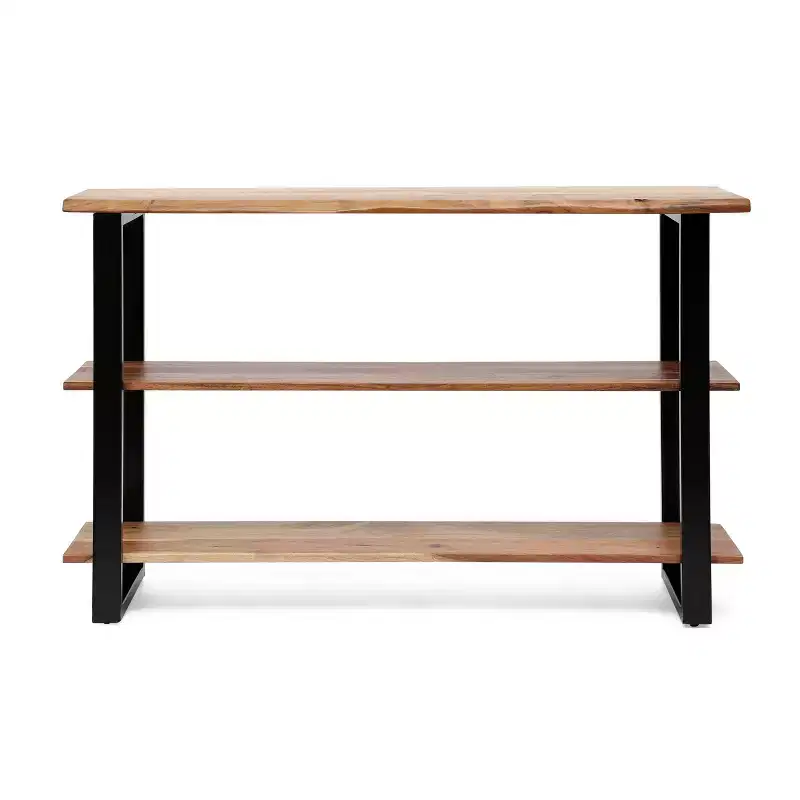 Black & Brown Acacia Wood Iron Console Table, 1 Piece
