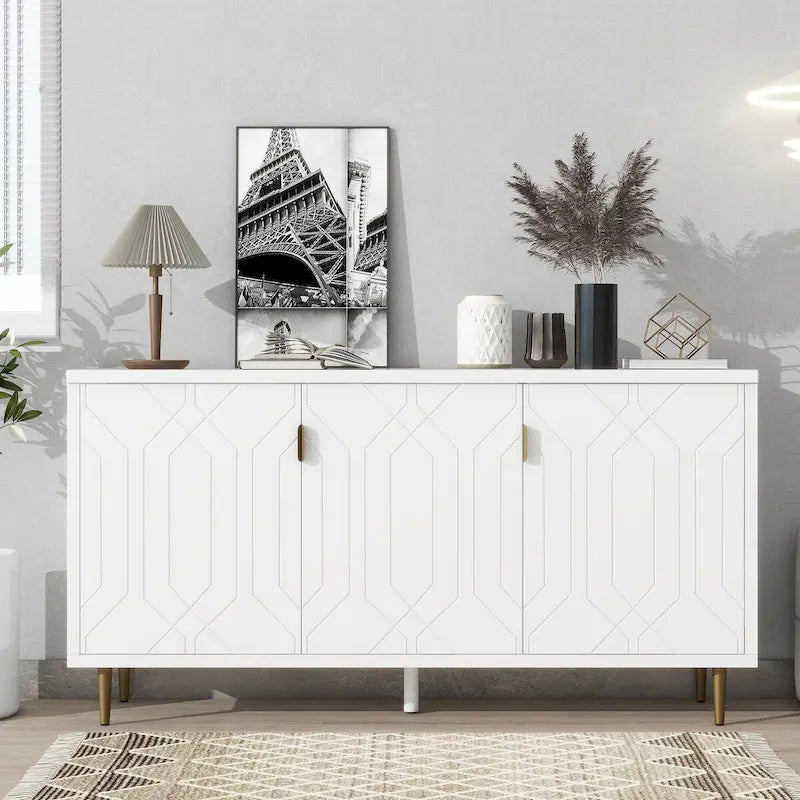 Modern TV Stand for TV up to 70 inch, Console Table with Adjustable Shelves,Storage Sideboard Cabinet for Living Room