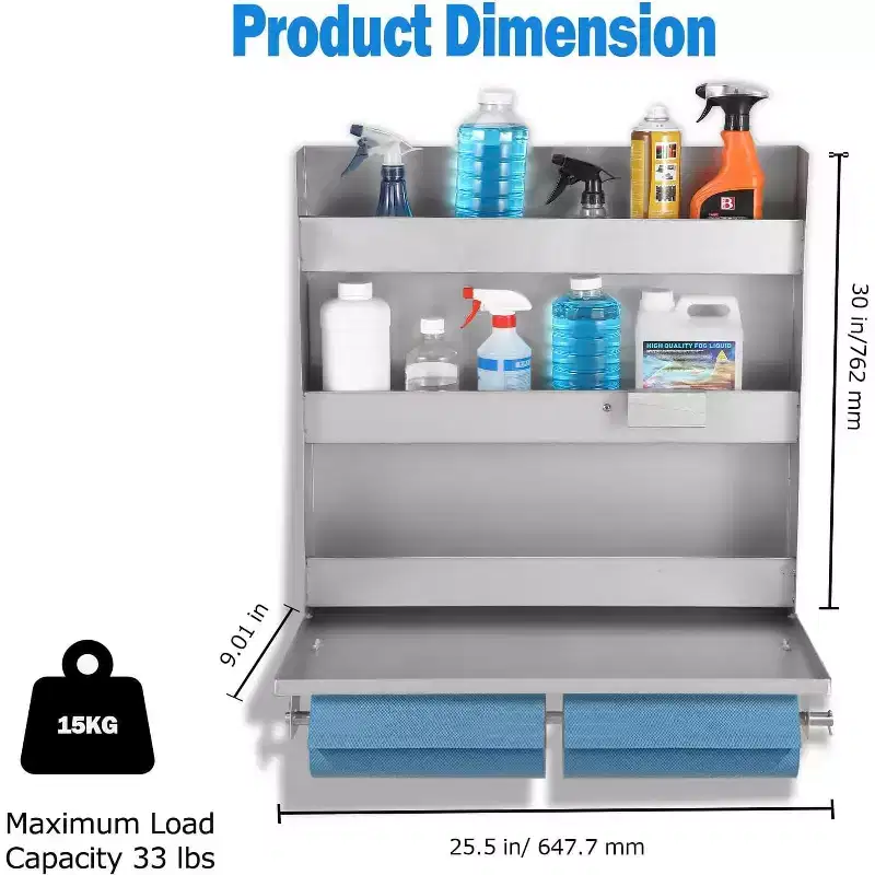 COZONY Aluminium Work Station Storage Cabinet, Flip Up Work Tray w/ Paper Towel Rack, Trailer Cabinet Organizer for Enclosed Race Trailer Shop Storage