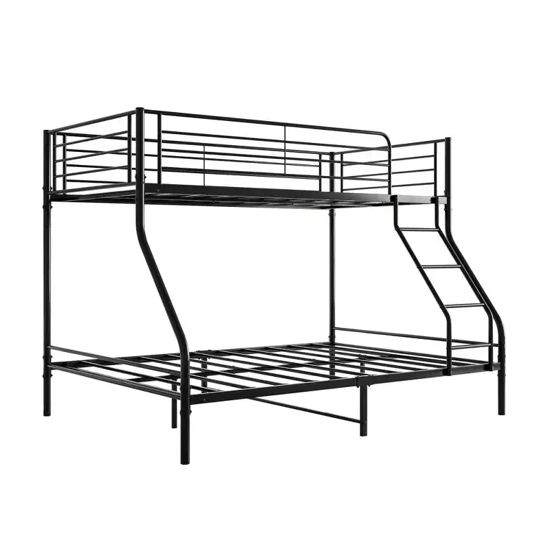 Twin-Over-Full Metal Bunk Bed with Ladder and Enhanced Upper-Level Guardrail, Black - ModernLuxe