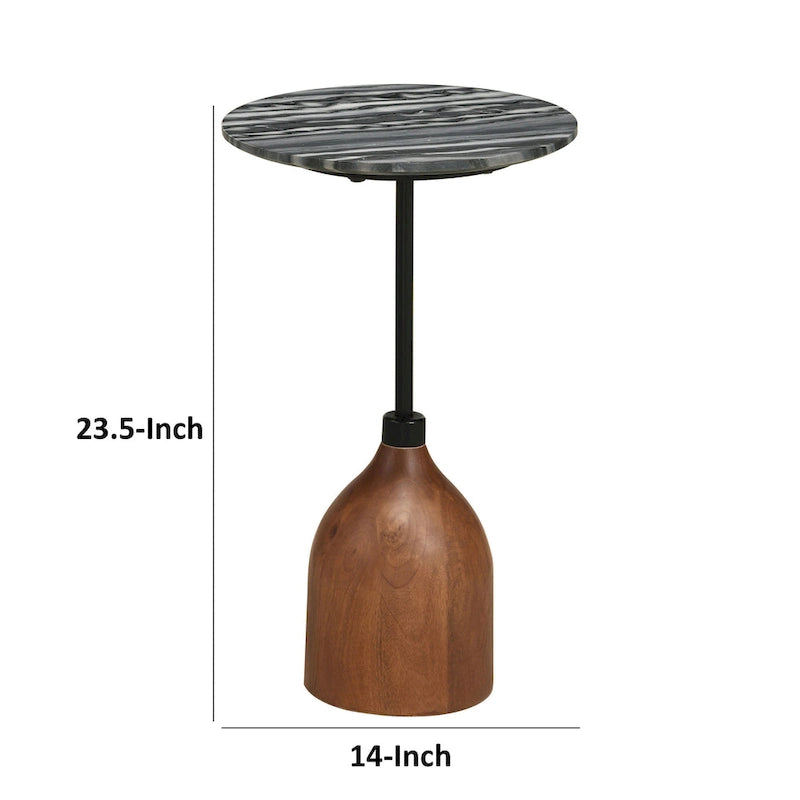 Side End Drink Table with Round Marble Top and Pedestal Base