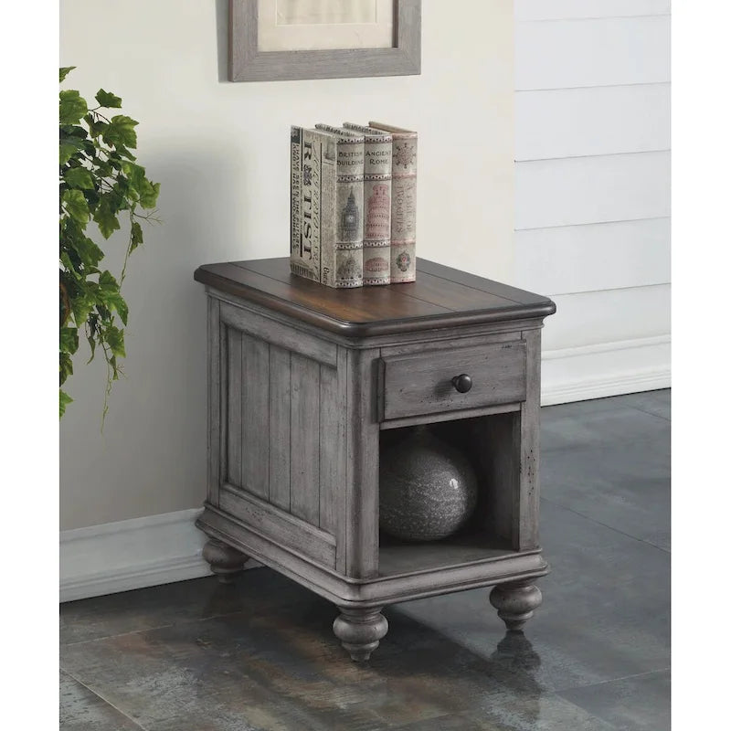 Brown Wood Chairside Table with Single Drawer