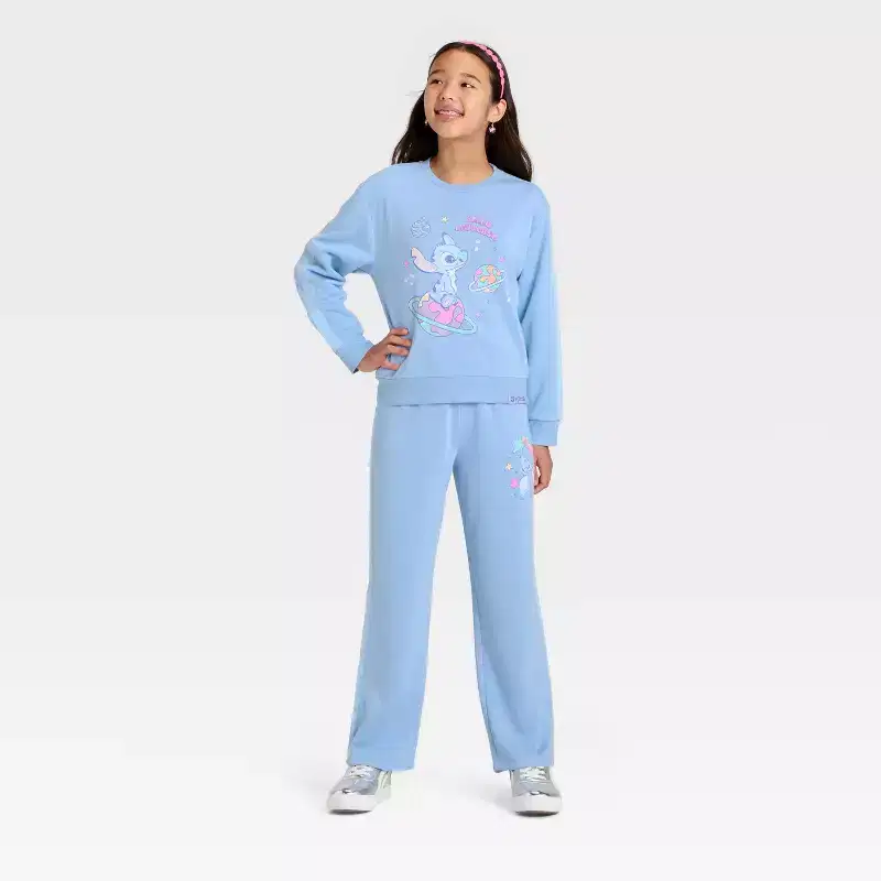 Girls' Disney Stitch Fleece Sweatpants - Aqua Blue