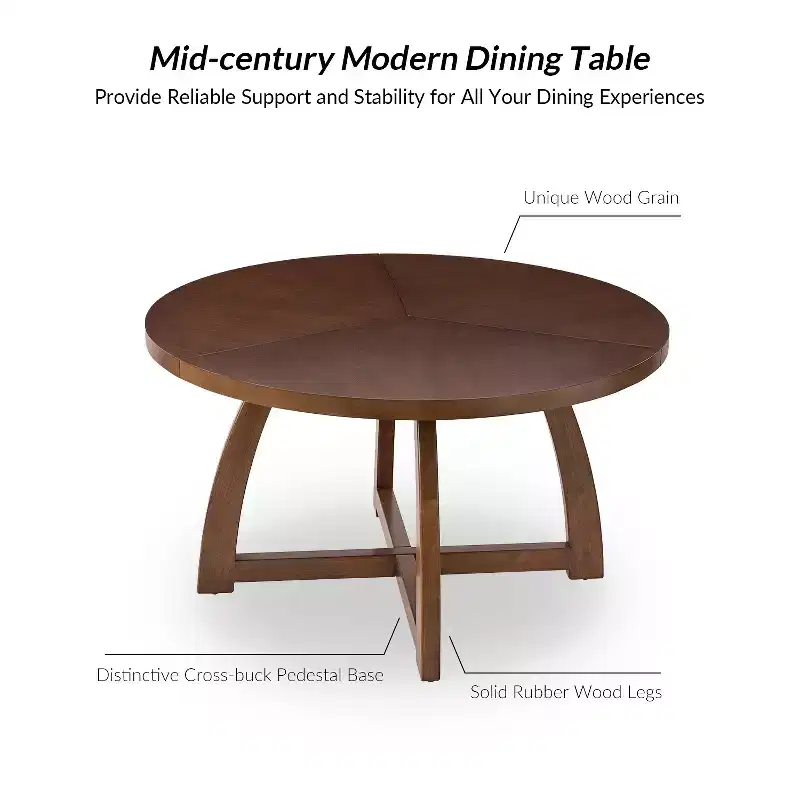 Nicola 54 Mid-century Modern Solid Wood Round Dining Table|HULALA HOME