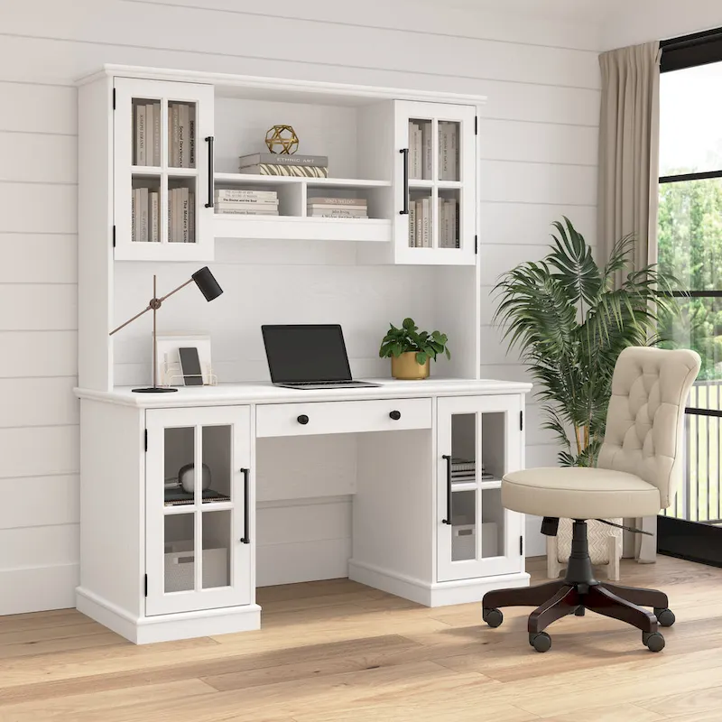 60W Computer Desk with Hutch and Storage by