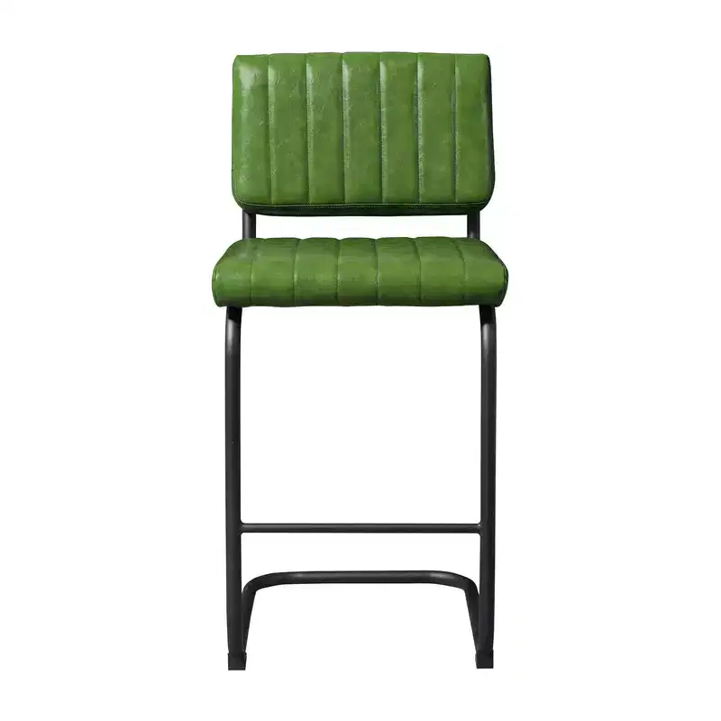 HOMLUX Upholstered Set of 2 Cantilever PU Leather Counter Height Barstool with Black Metal LegsOlive Green