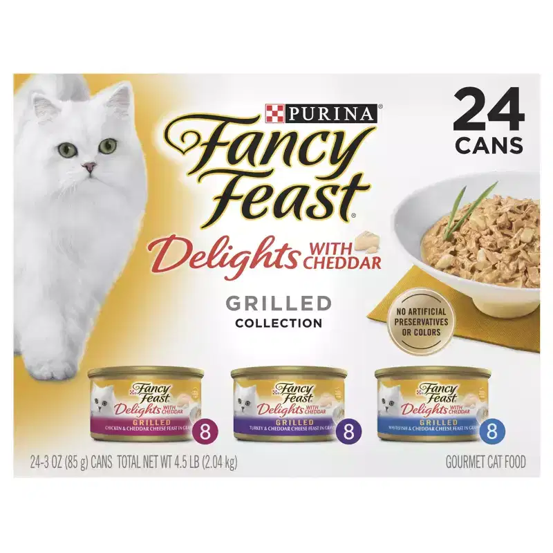 Purina Fancy Feast Delights Variety Pack Chicken,Turkey, Fish and Cheddar Flavor Wet Cat Food Cans - 3oz/24ct