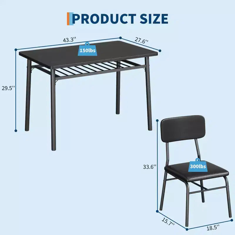 5-Piece Dining Table Set for 4, Modern Kitchen Table w/Storage Rack, Wood Top & Metal Frame, 4 Padded Chairs for Small Space, Apartment