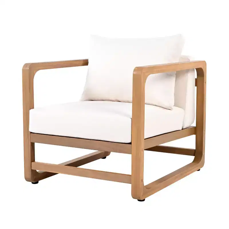 Modern Outdoor Lounge Chair with Cushions, Solid Acacia Wood Patio Club Chair, Oversized Deep Seating for Backyard, Porch, or Deck-Panipeachy