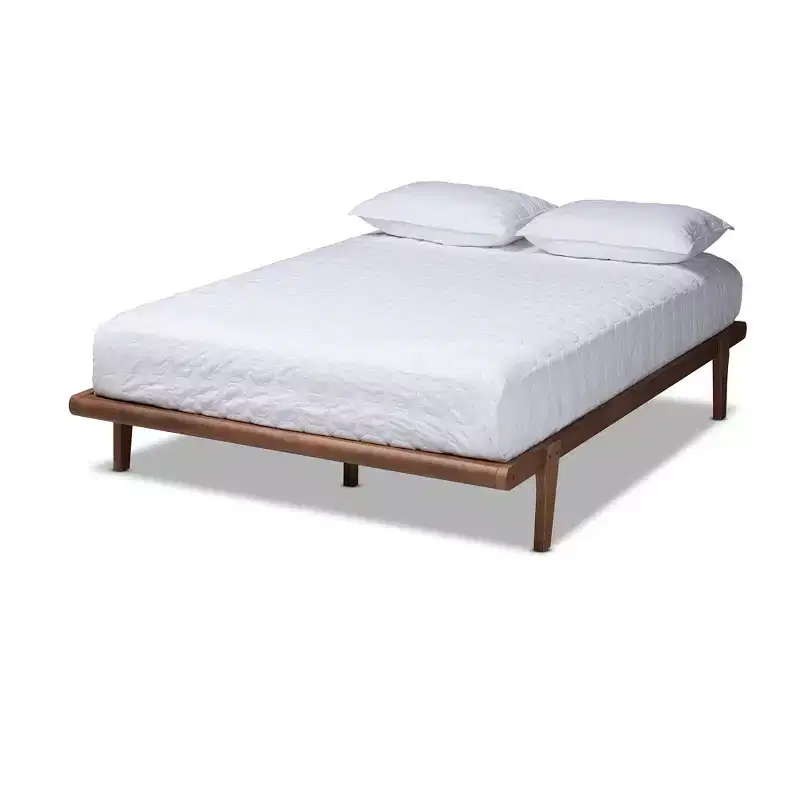 Walnut Finished Wood Platform Bed Frame
