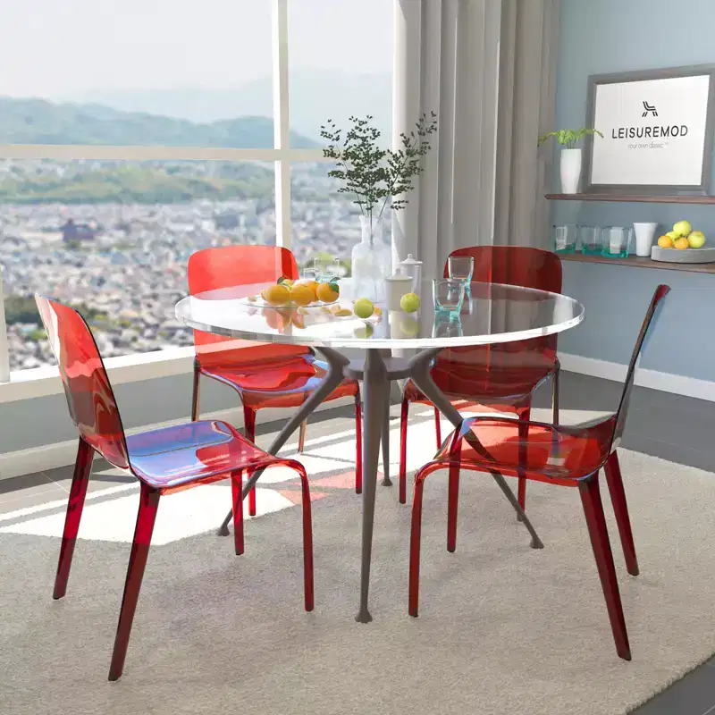 LeisureMod Murray Mid-Century Modern Dining Chair - Waterfall Edge Design Acrylic, Ergonomic and Stackable, Set of 4
