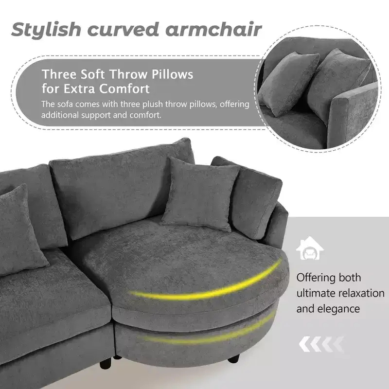 105.5 Upholstered Combination Sofas with Three Pillows and Curved Seat-ModernLuxe