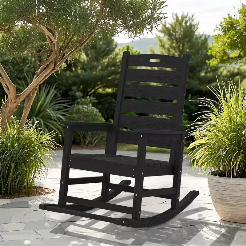 Hyleory Extra Wide HDPE Outdoor Adirondack Rocking Chair with Built-In Footrest and 30 Recline for Ultimate Relaxation
