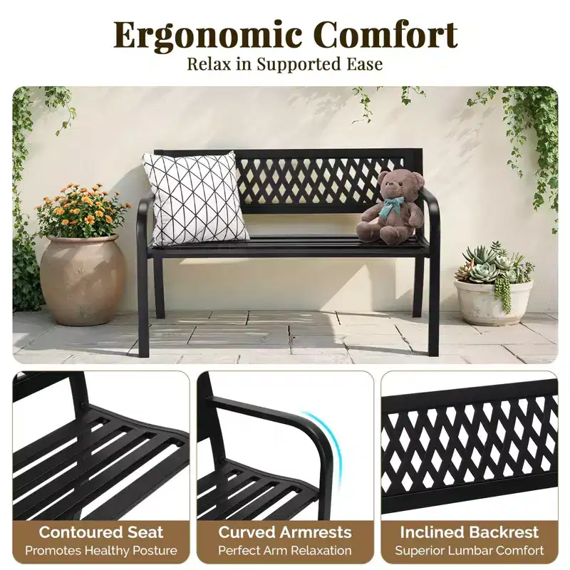 Karl Home | 47 in. Black Steel Outdoor Bench