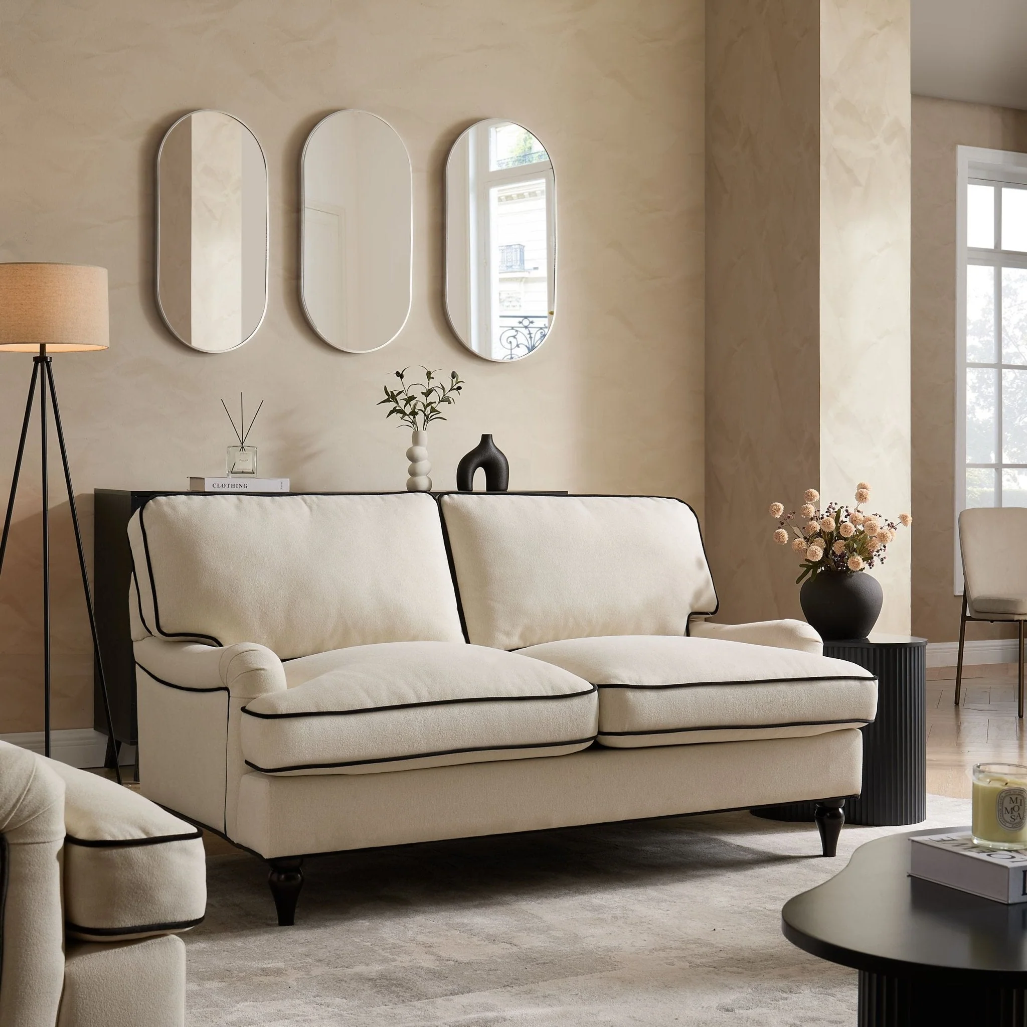 2 Seater Sofa - Cream/Black