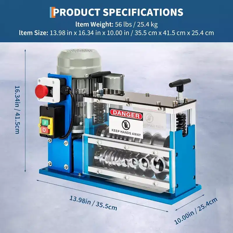 Wire Stripper Machine, 0.06 - 1.5 Automatic Wire Stripper w/88 Feet/Minute, 370w 11 Channels 10 Blades with Transparent Panel for Recycling Copper