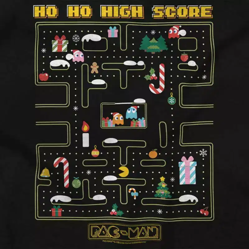 PACMAN Christmas Maze Video Game Graphic T Shirt Men or Women Brisco Brands