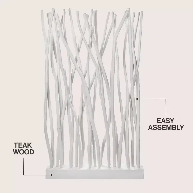 JONATHAN Y Tranquil 39W x 68H Coastal Bohemian Handcrafted Teak Branch Single Panel Room Divider