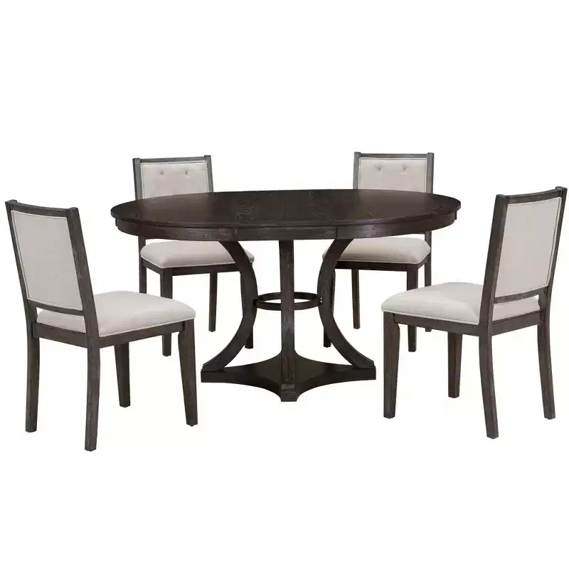 GDFStudio Jane 5 Piece Dining Set with Round Table and Armless Chairs