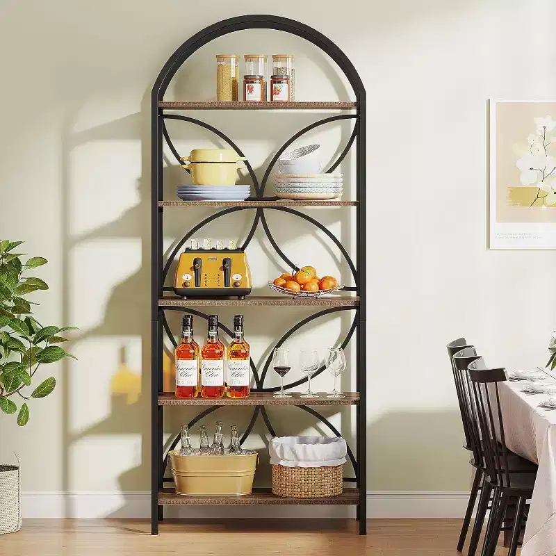 Tribesigns 5-Tier Open Bookshelf, 74.8 Arched Bookcase Display Rack with Metal Frame
