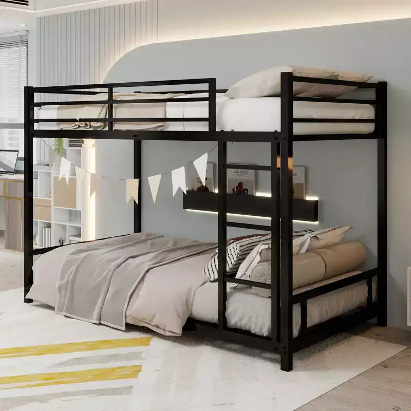 GDFStudio Ayaan Modern Metal Bunk Bed with Safety Guardrail and Ladder Design