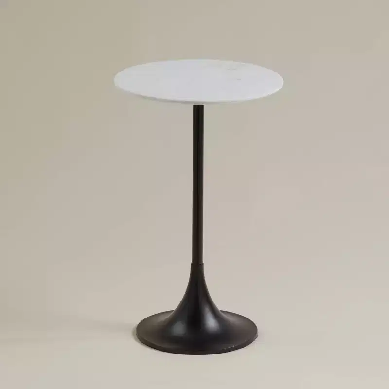 Studio 55D Studio 55 Mesita 24 End Table White Marble Top with Black Finish Base