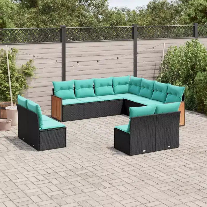vidaXL 12 Piece Garden Sofa Set with Cushions Black Poly Rattan - Black Without Table