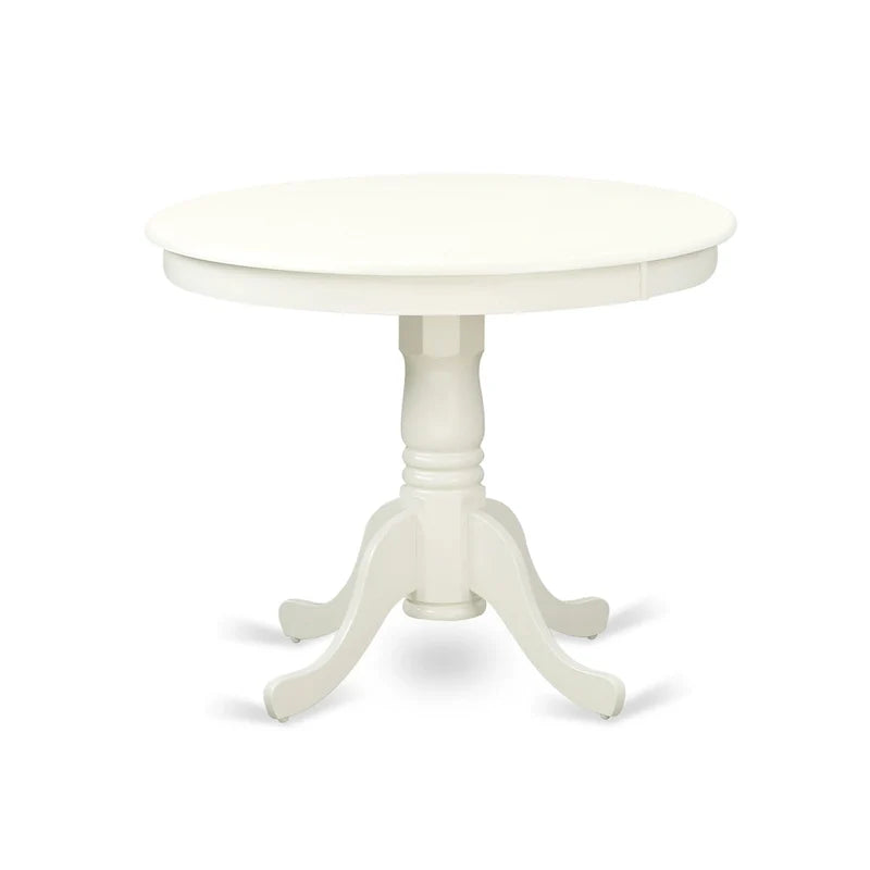 Dining Table Set- A Round Kitchen Table and White Faux Leather Parson Chairs, Linen White (Pieces Options)
