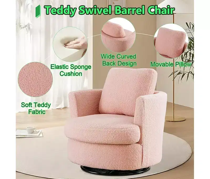 GDFStudio Bertha Swivel Boucle Upholstered 32 Wood and Steel Chair