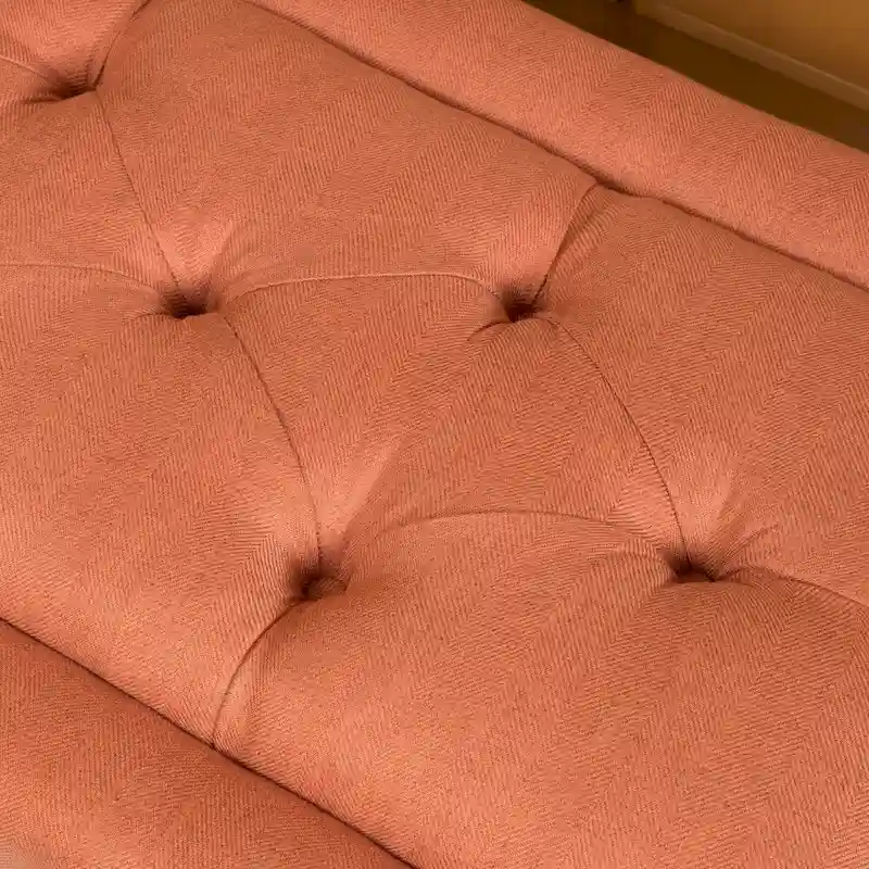 Tufted Fabric Ottoman Bench with Wooden Legs