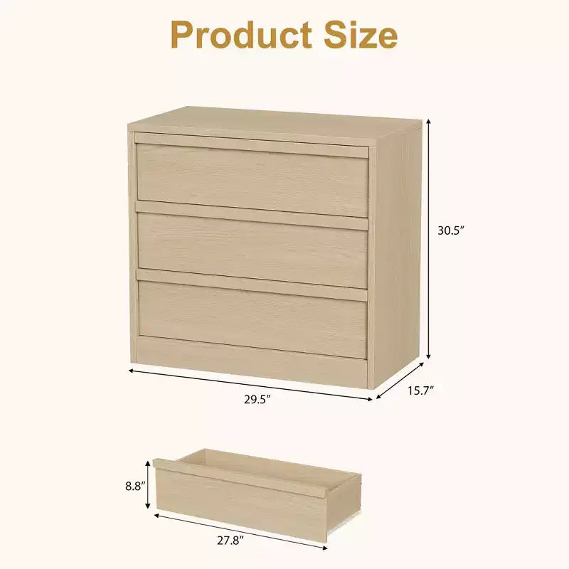 3-Drawer Dresser | Natural Oak Nightstand & Modern Small Chest of Drawers with Ample Storage for Bedroom, Living Room, Nursery & Entryway