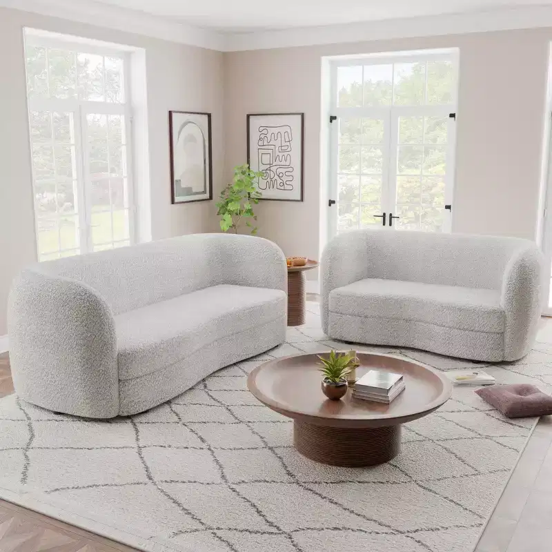 HOMES: Inside + Out 85" Pinehush Boho Curved Boucle Fabric Sofa with Pocket Coil Cushions