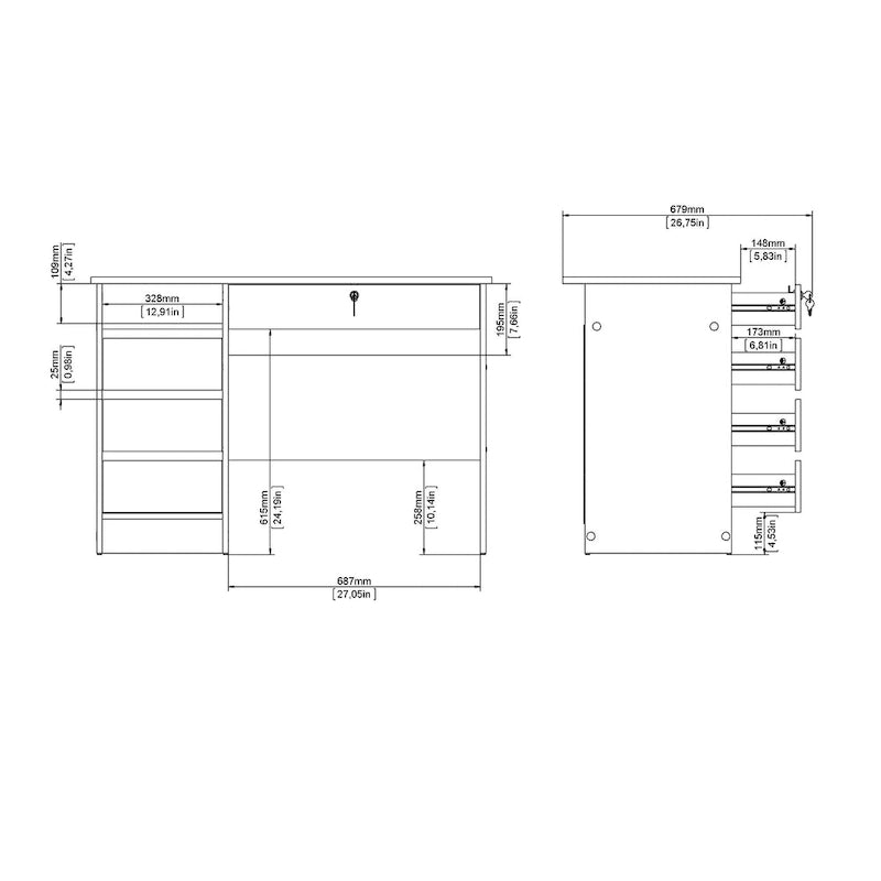 Home Office Writing Desk with 4 Drawers and Open Shelf