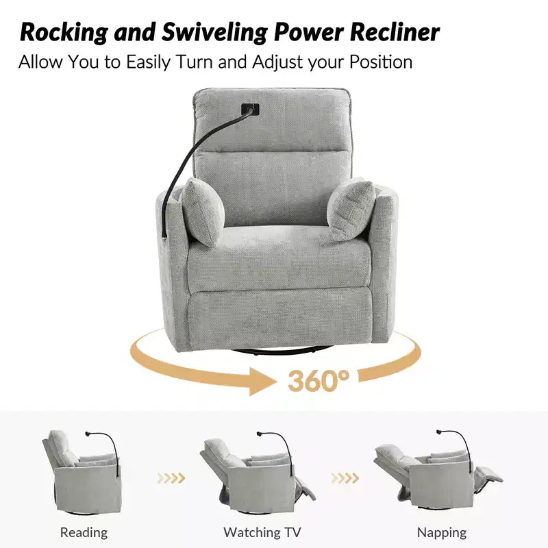 Julius 38 Power Rocking Swivel Nursery Recliner with USB Set of 2 | HULALA HOME